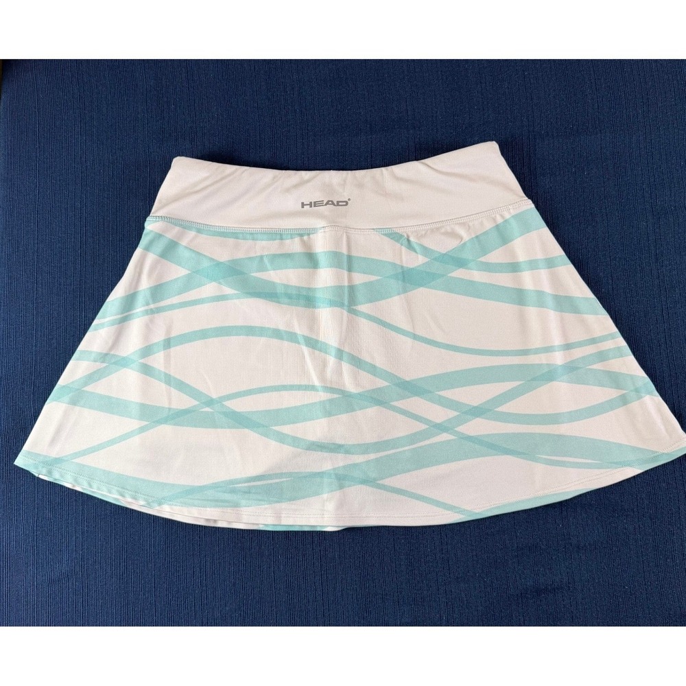 HEAD Tennis‎ Skort XS White Aqua Blue Skort Wave Athletic Mini Skirt Tenniscore - Picture 4 of 7